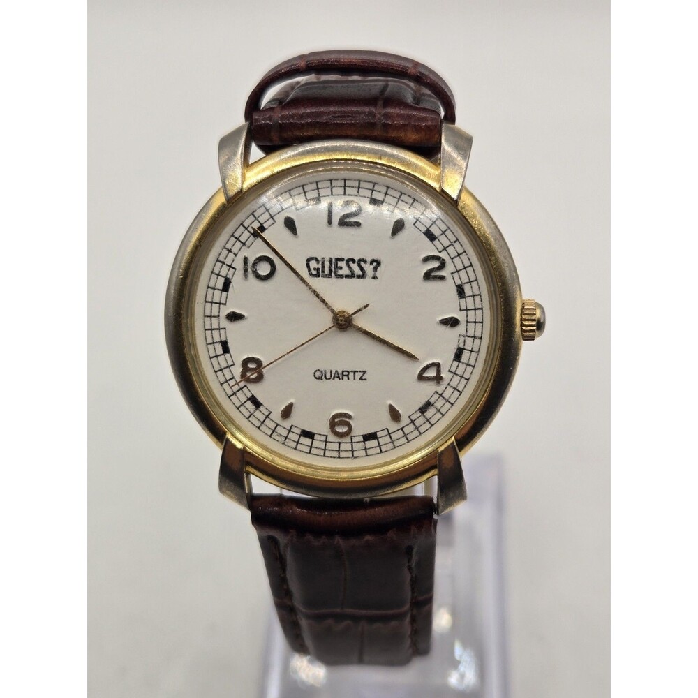 Vintage Guess 1988 Gold Tone Unisex White Dial Watch. New Battery + Band